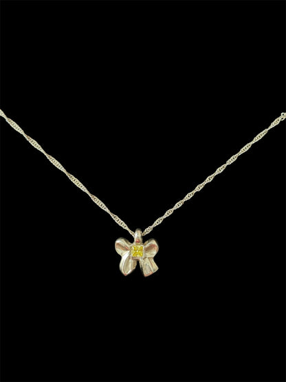 Yellow Bow Pendant Necklace